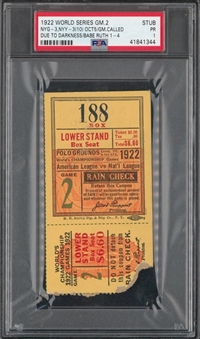 1922 World Series Game 2 New York Yankees vs New York Giants Ticket Stub - PSA 1 PR
